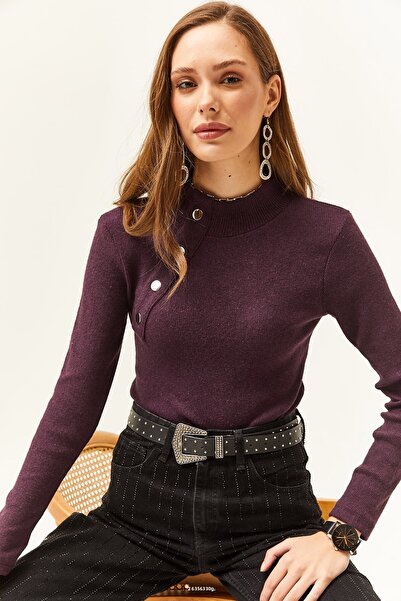 Olalook Γυναικεία δαμασκηνί μπλούζα με λεπτομέρεια Half Fisherman Lycra BLZ-19001608