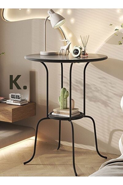 ALMUFARREJ طاولة شاي وقهوة دائرية معدنية، سوداء، 50×66.5 سم