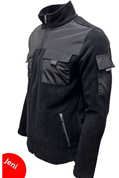 Polviton Men's Fleece Jacket Tactical Flecee Black No Velcro on the Flaps!