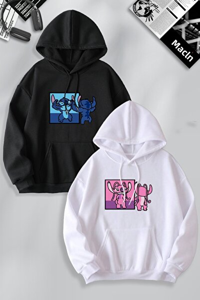 macklin Dear & Friend Couple Combination Stitch & Angel Gym Printed Hooded Sw...