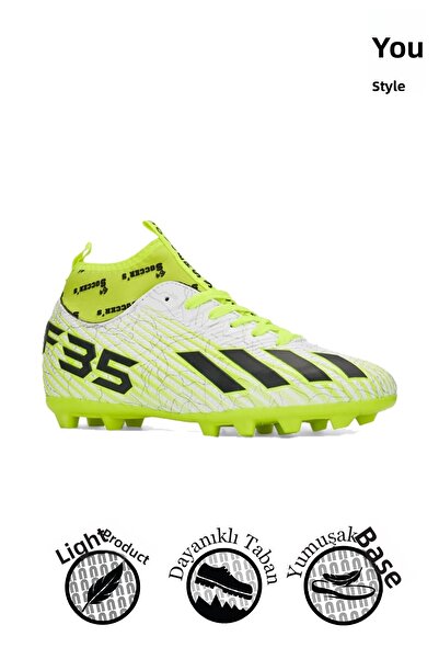 Allyup White Yellow Astroturf Football Boots - Boys' Football Sneakers F35Kr