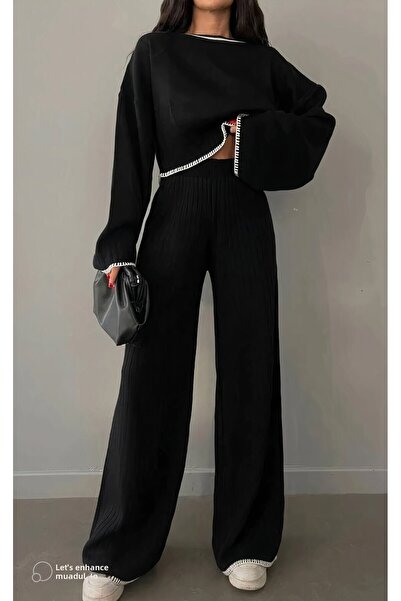 LOBOLIC „Női fekete, laza szabású kötöttáru, kétrészes öltöny – modern és stílusos kombináció”