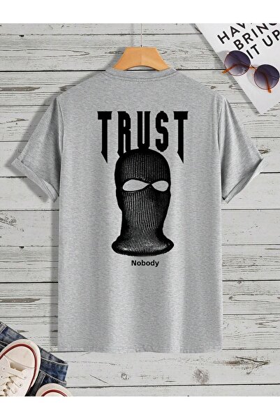 CLAYES Trust Mast Single Jersey T-Shirt - Gray Printed Oversize Crew Neck Short Sleeve T-Shirt