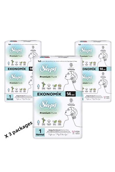 Sleepy BIO NATURAL PREMIUM PLUS+ 1 عادي 14 قطعة (3 عبوات)