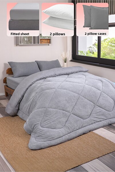 BEYAZLALE 6-Piece Wellsoft Quilt Set with Double Special Bag |   Fitted Sheet, 2 Pillows, 2 Covers