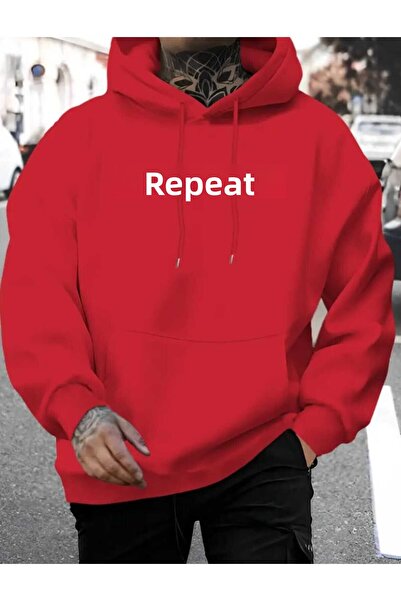 caddekombin Replay nyomott mintás kapucnis pamut pulóver zsebekkel, piros színben