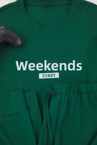 Trendyol Collection Green 100% Cotton Regular Fit Printed Knitted Plus Size Pajamas Set Tmnaw24Ai00005