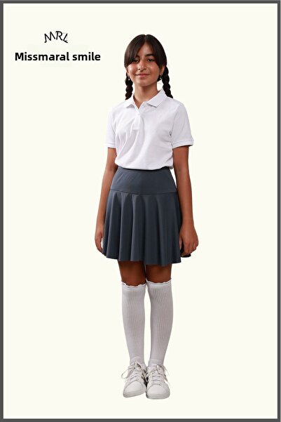 missmaral Fusta fetiță cu talie înaltă - Fusta școlară antracit/gri cu pantaloni scurți