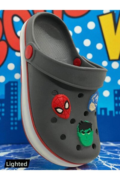 MARKABONİ Boy's Spiderman Printed Lighted Non-Slip Sole Slippers Pool Beach Sandals