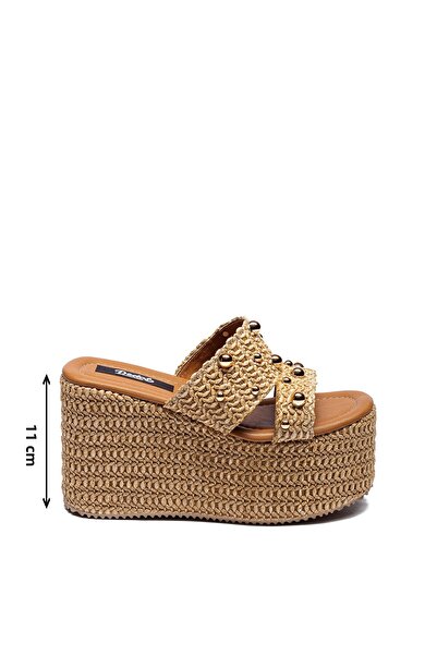 Dedos Γυναικείες ψάθινες πλεκτές παντόφλες με ψηλό τακούνι 2225