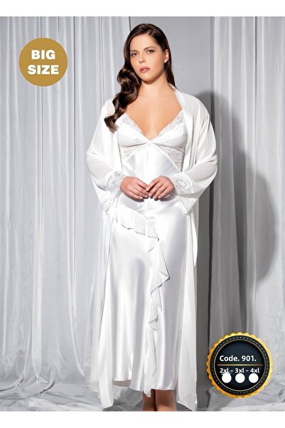 SATTENS Sweet Night Plus Size Double Satin Nightwear Dressing Gown Set