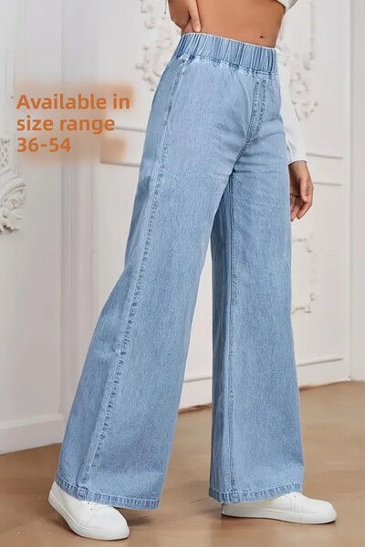 CEDY DENIM - Women's Summer Thin Fabric Pocketless Waist Elastic Palazzo Pants C630-Iceblue