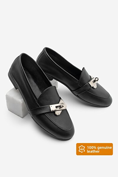 Marjin Γυναικεία Loafer Παπούτσια Casual από γνήσιο δέρμα με αγκράφα Nador Μαύρο