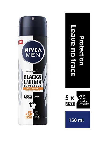 NIVEA Men Black & White Invisible Strong Effect Men's Spray Deodorant 150 ml X3