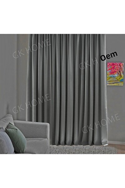 Pierre Cardin Smoke Gray Blackout - Light Proof Pleatless Planted Curtain (Single Wing Background)