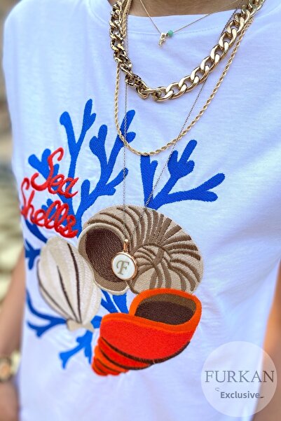 FEMELLE Γυναικείο μπλουζάκι από βαμβακερό κέντημα σε λευκό κοχύλι