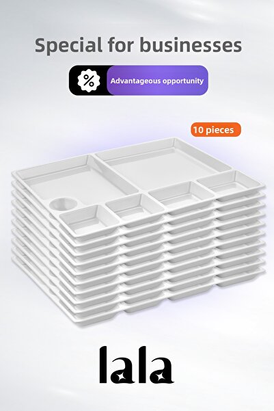 Lala Mutfak Breakfast Serving Plate with Compartment (Set of 10) – Durable and Stylish Presentation (33 X 26 cm)