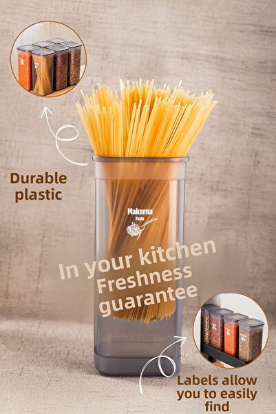 Porsima مجموعة حاويات تخزين الحبوب والبقوليات من إيرزاك، 6 قطع، سعة 1.90 لتر - لون رمادي