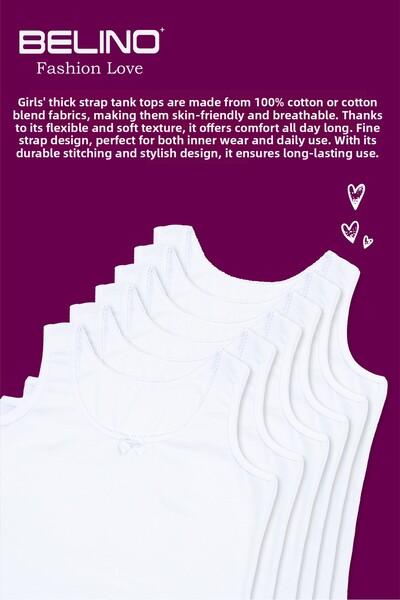 BELİNOPLUS Lány sima fehér színű fésült pamut lycra 6 csomagos pántos alsóing