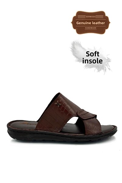 sermoda Ανδρικές παντόφλες - γνήσιο δέρμα, ελαφρύ και 3D καφέ χρώμα