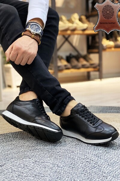BIG KING Černá bílá pánská sportovní obuv z pravé kůže