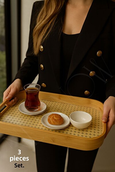 NEWNOW Hazerancraft Hazeranli Bamboo Tray Set of 3 (45 cm - 40 cm - 33 cm) |   Stylish and Durable Presentation Tray