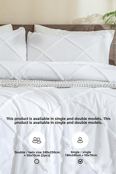 Evlen Home Collection Single Cotton Aimar Bed Set - Double Sided Fiber Padded, Cream White