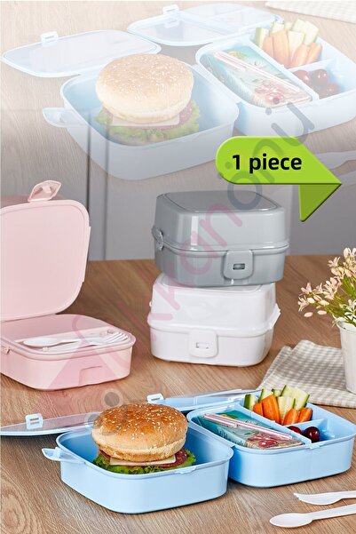 Dükkanönü 1 Piece Red Double Compartment Lunch Box with Lockable Lid Org-149