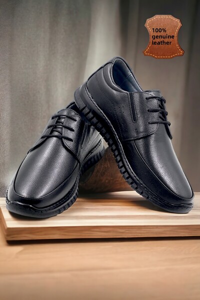 nazenintasarımlar Men's Black Orthopedic Inner and Outer Complete Leather Gel Ultra Comfortable Casual Shoes