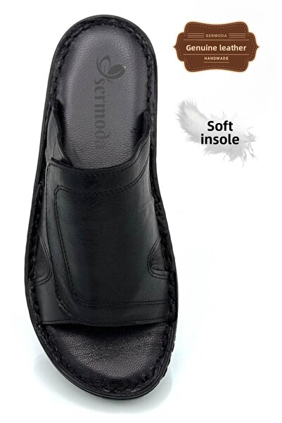 sermoda Pánské pantofle – pravá kůže, světlé a černé