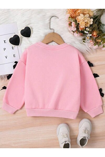 MORNİNG KİDS Lány rózsaszín, bő nyakú, szalagos, bordázott pulóver