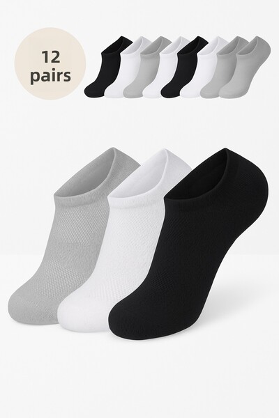 SOYTEMİZ Unisex Cotton Invisible Sneakers Sports Socks 12 Pairs Black White Gray