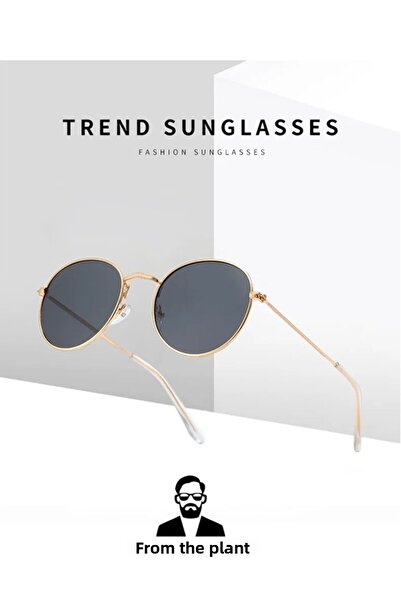 Della Pianto Unisex Oval Black Sunglasses with Gold Metal Frame