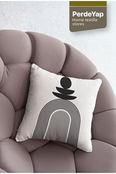 PerdeYap1980 4dílný digitálně potištěný povlak na polštář s geometrickým vzorem na bílém pozadí 43 x 43 cm černo-šedý