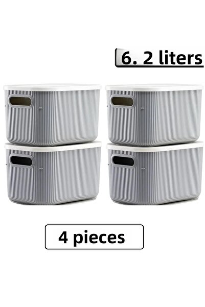 Bayev 4 Pieces Storage 6Lt Gray Multi-Purpose Closet Organizer Box with Lid, Decorative Storage Box