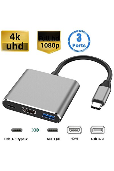 Choice موزع USB C 3 في 1 موزع USB C 3 في 1 من النوع C 3.0 إلى محطة إرساء متوافقة مع HDMI وشحن سريع PD 4K HDMI A