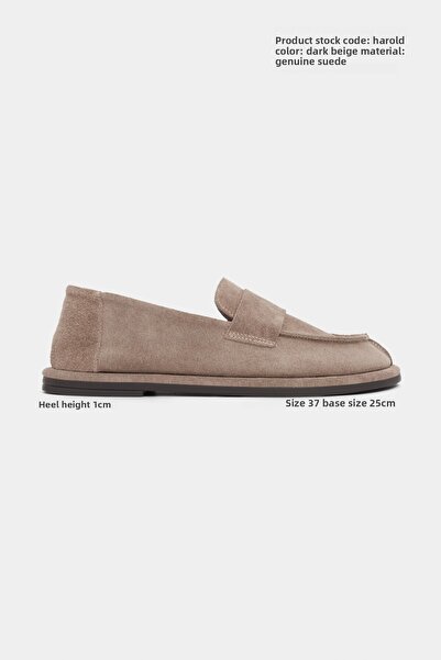 NİŞANTAŞI SHOES Dámské boty Harold tmavě béžové z pravé semišové kůže s plochou podrážkou