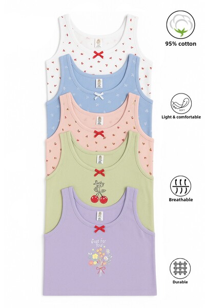 ÖZKAN underwear Özkan 41600 Πακέτο 5 τεμαχίων για κορίτσια με μικτό χρώμα βαμβακερό μαλακό άνετο εσώρουχο με χοντρά λουριά