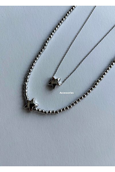 aksesuaris Set of 2 Silver Color Chain and Star Necklace