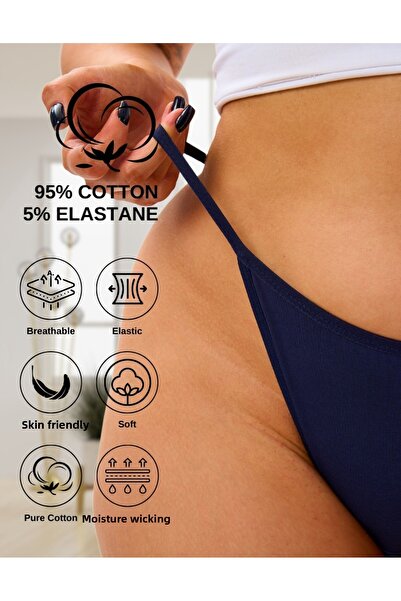 ALYA UNDERWEAR Women's Stringed Thong Panties - Pack of 3 (1 ECRU, 1 RED, 1 NAVY BLUE) 1301t