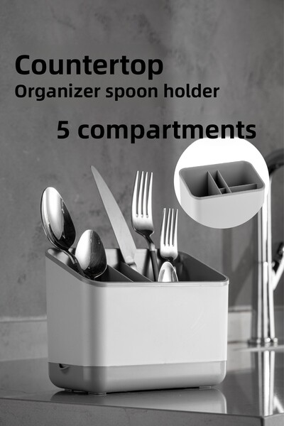 Vienev Organizator gri cu 5 compartimente - Organizator pentru tacâmuri pe blat