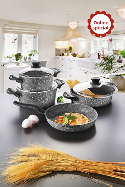 LAVONNI Diez 7 Piece Granite Cookware Set - Gray