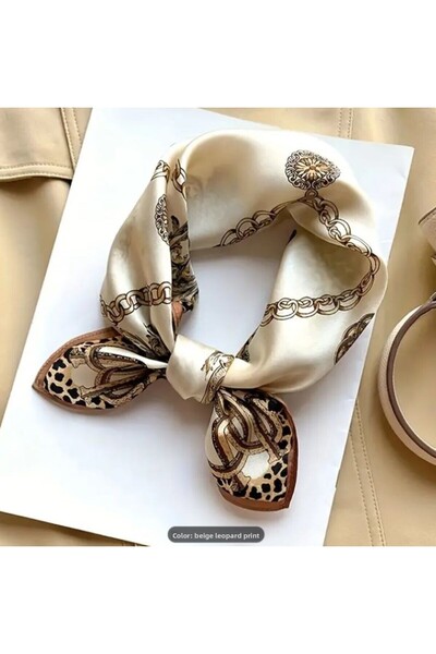 Dgt Luxury Μοτίβο Leopard με αλυσίδα, Διπλής Όψης, Τετράγωνο Σατέν Μαντίλι 70cmx70cm