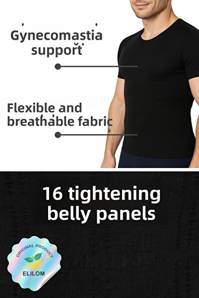 elilom Men's Corset Tank Top Chest Gynecomastia and Belly Shaper Abdominal Tightening Fit Appearance Short Sleeve