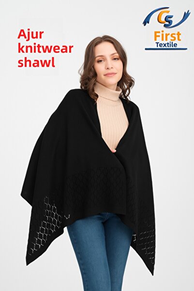 cs ilkim شال تريكو مخرم، شال كتف أنيق ومريح، شال كتف تريكو، 75×175