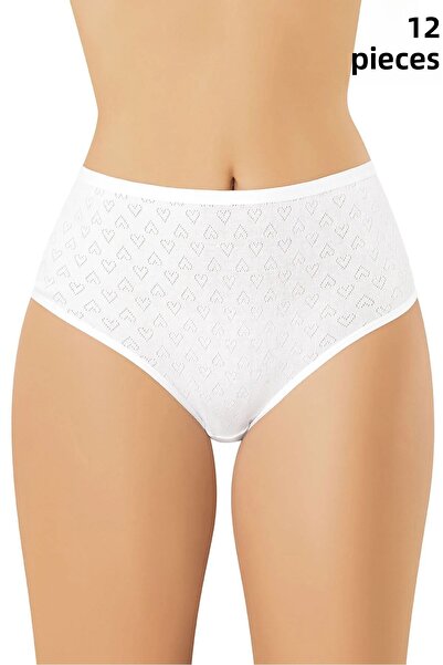 Yıldız Kardeşler 12 Pieces Jacquard-Transfer Heart Patterned High Waist Bato Women's Panties