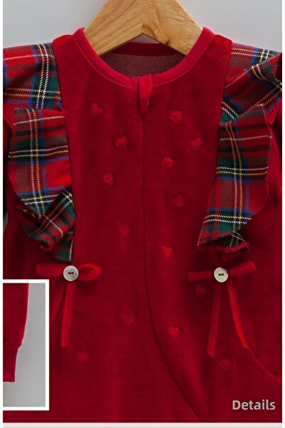 Caramell New Year's Themed Velvet Baby Girl Jumpsuit - Christmas Costume (1-3/3-6 Months with Booties, 6-9/9-12 Months Without Booties)