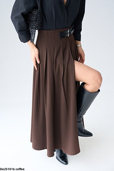My Blog Hnědá dvoupásková rozparkovaná sukně - 251016