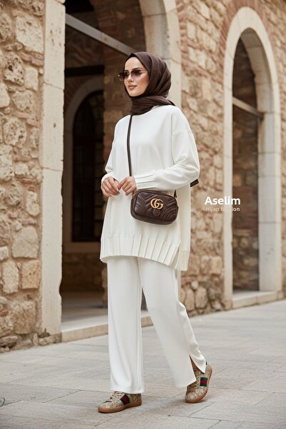 Aselim Hijap Moda Διπλό Σετ Τζιλάμπας από Πλισέ Υφασμάτινο Μοντάλ Premium Alisa – Εκρού