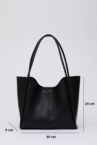 SHAKA Μαύρη Shk76 μεγάλη γυναικεία τσάντα χεριών και ώμου με λουράκι από συνθετικό δέρμα μακιγιάζ